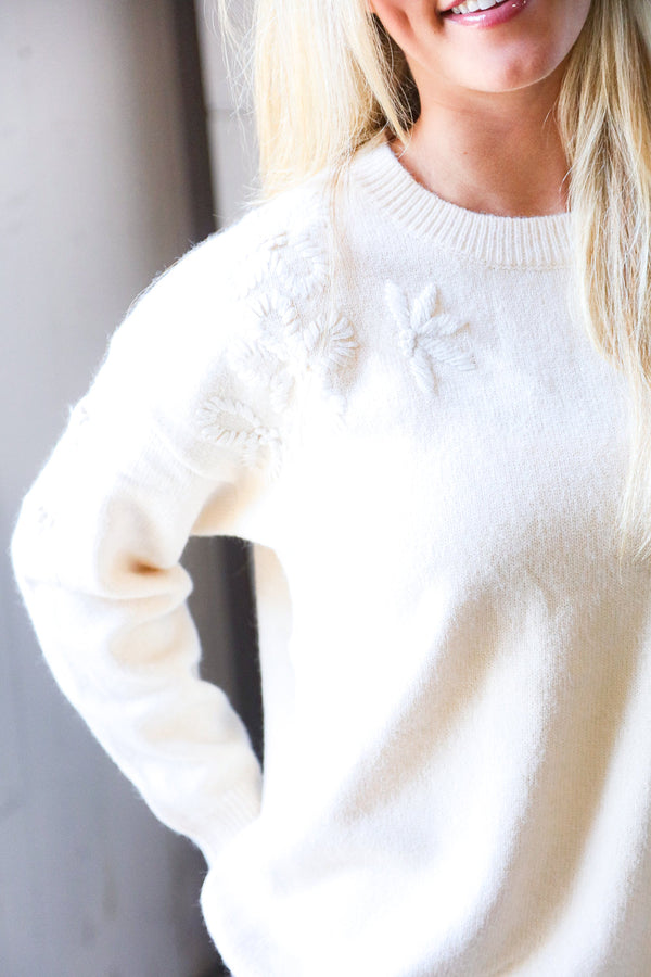 Mellow Musings Taupe Embroidered Sweater