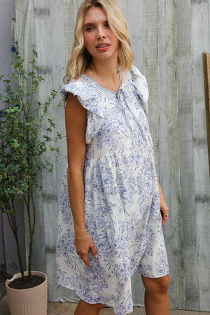 Vintage Vibes Dusty Blue Folded Ruffle Short Sleeve Babydoll Dress