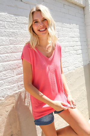Summer Vibes Coral Relaxed Fit Jacquard Knitted Top
