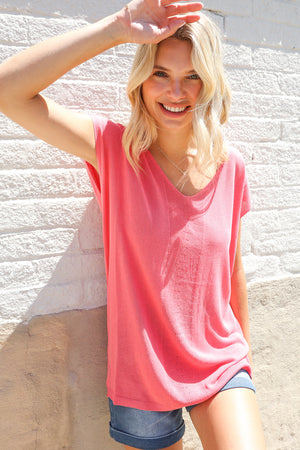 Summer Vibes Coral Relaxed Fit Jacquard Knitted Top