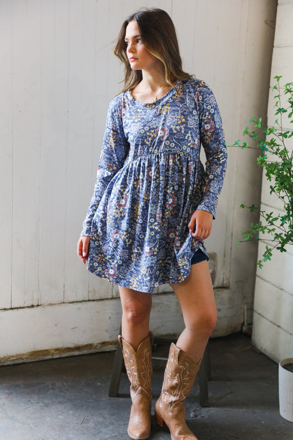 Midnight Meadows Charcoal Swing Dress