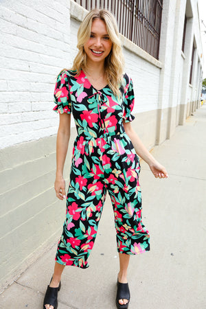 Spring Vibes Tropical Floral Ruffle Sleeve Wide Leg Jumpsuit - Coeur de la Mode