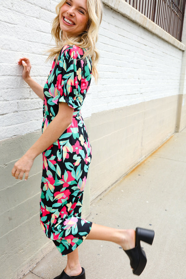 Spring Vibes Tropical Floral Ruffle Sleeve Wide Leg Jumpsuit - Coeur de la Mode