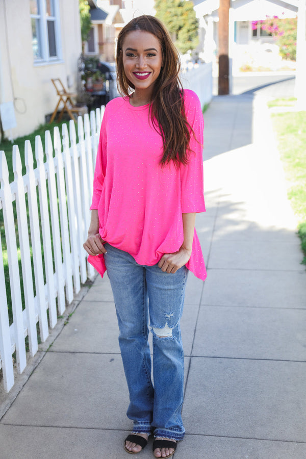 Be Bold Hot Pink Glitter Stud Scarf Hem Top - Coeur de la Mode