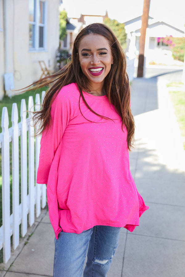 Be Bold Hot Pink Glitter Stud Scarf Hem Top - Coeur de la Mode