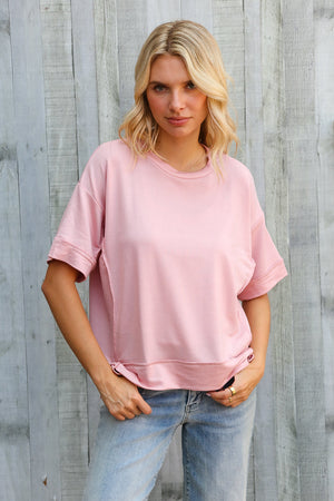 Look My Way Blush Hi-Lo French Terry Outseam Pullover