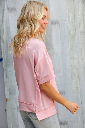Look My Way Blush Hi-Lo French Terry Outseam Pullover