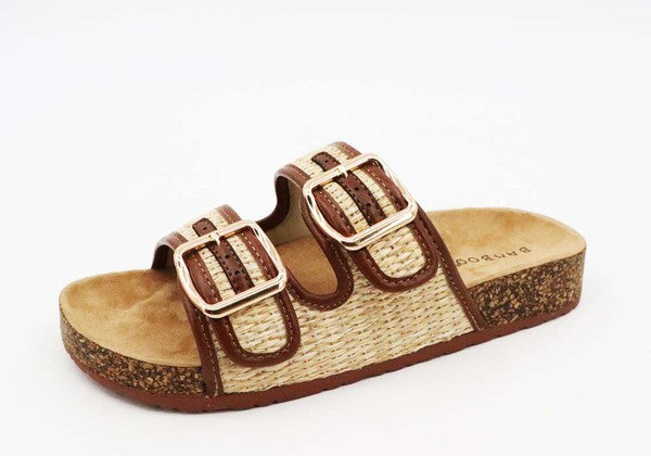 Corc Footbed Slipper Sandal In Raffia Strap Upper For Comfort - Coeur de la Mode