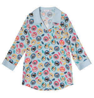 CAT PRINT BLUE SLEEP SHIRT - Coeur de la Mode
