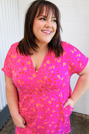 Rose Leopard Surplice V Neck Pocketed Dress - Coeur de la Mode