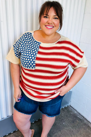 American Flag Jacquard Knit Sweater Top - Coeur de la Mode