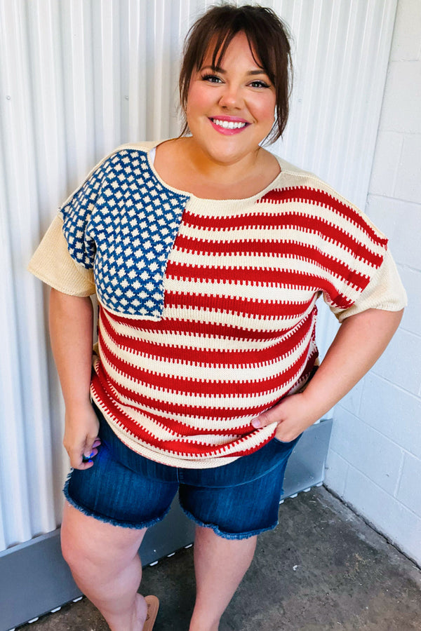 American Flag Jacquard Knit Sweater Top - Coeur de la Mode