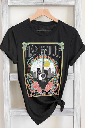 Black Cotton Nashville Graphic Knit Tee - Coeur de la Mode