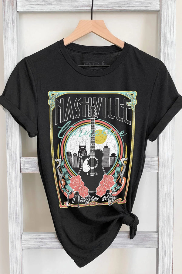 Black Cotton Nashville Graphic Knit Tee - Coeur de la Mode