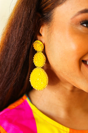 Yellow Beaded Round Pendant Earrings - Coeur de la Mode