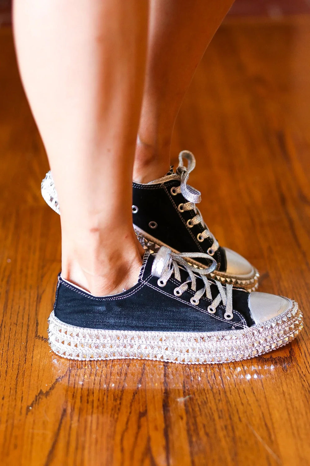 Get Their Attention Black Studded Canvas Sneakers - Coeur de la Mode