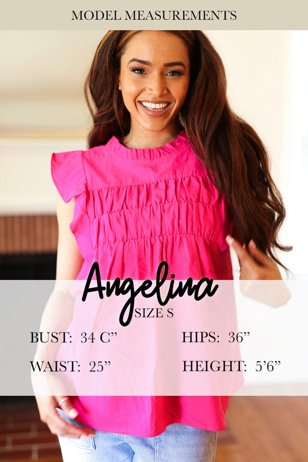 Find Yourself Fuchsia Geo Abstract V Neck Flutter Sleeve Top - Coeur de la Mode