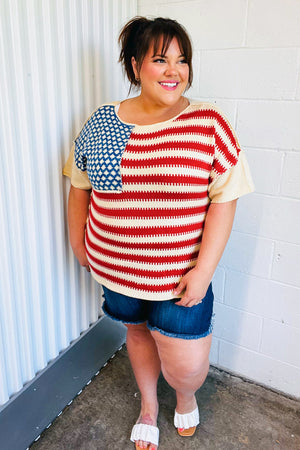 American Flag Jacquard Knit Sweater Top - Coeur de la Mode