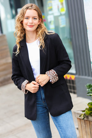 Feeling Bold Black Leopard Tailored Collar Lapel Blazer - Coeur de la Mode