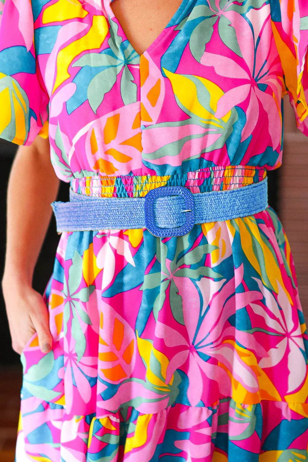 Blue Woven Square Buckle Stretchy Belt - Coeur de la Mode