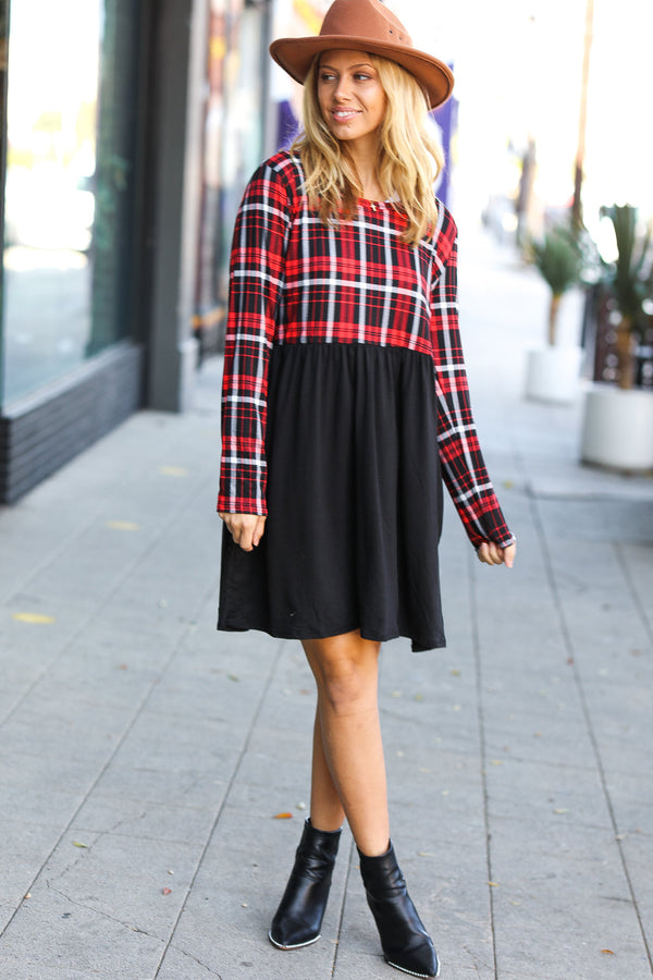 Holiday Plaid Twofer Babydoll Dress - Coeur de la Mode