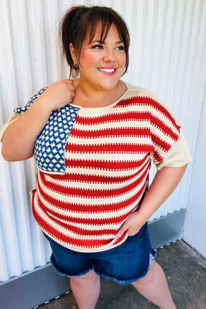 American Flag Jacquard Knit Sweater Top - Coeur de la Mode