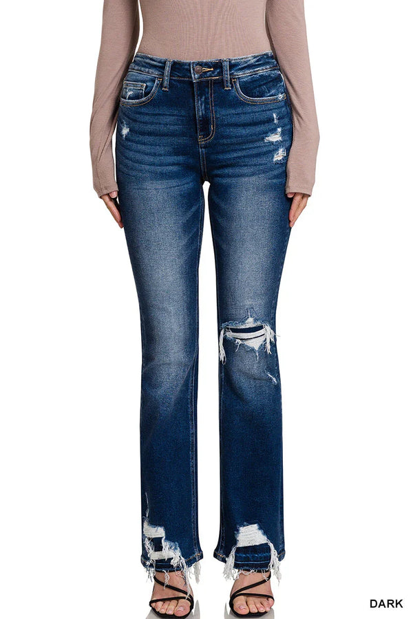 Feeling Empowered Denim Distressed Boot Cut Jeans - Coeur de la Mode