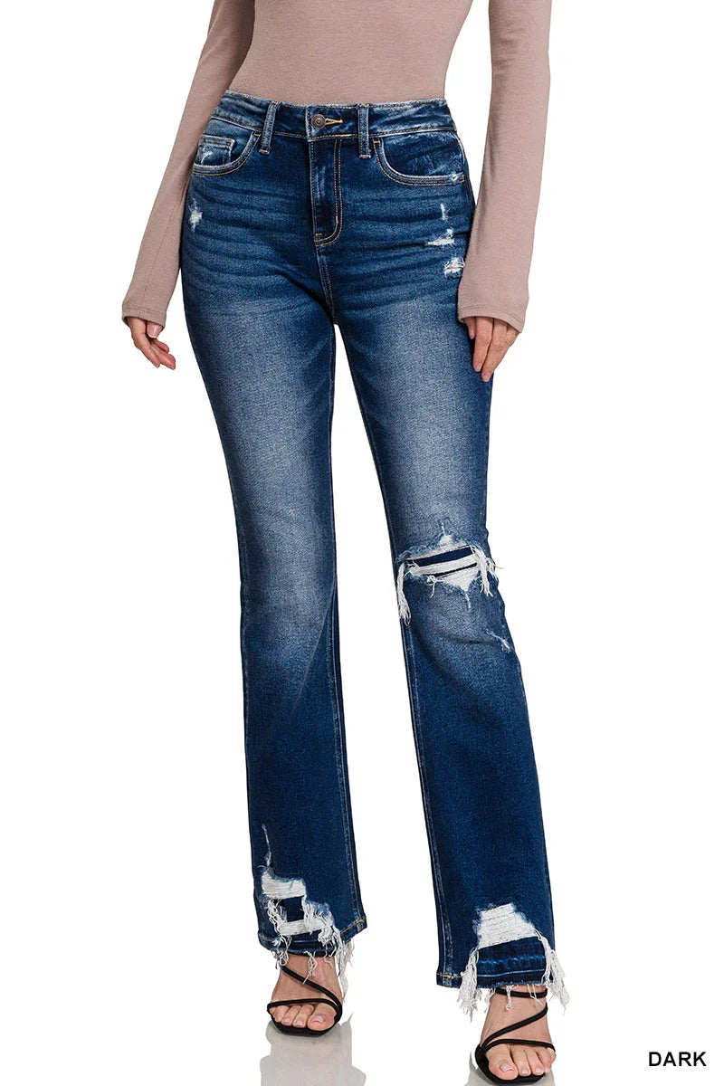 Feeling Empowered Denim Distressed Boot Cut Jeans - Coeur de la Mode