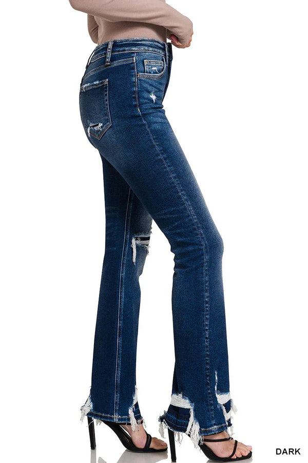 Feeling Empowered Denim Distressed Boot Cut Jeans - Coeur de la Mode