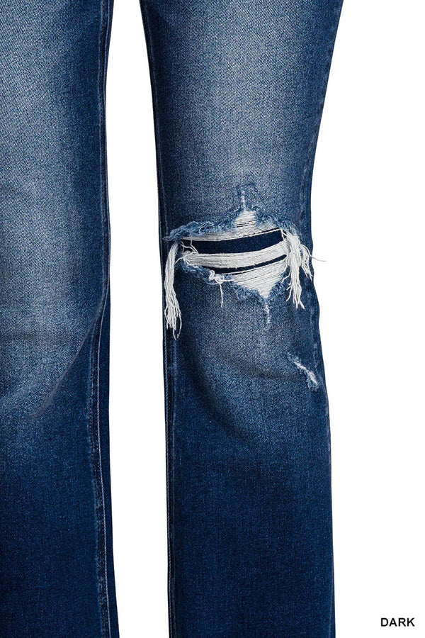 Feeling Empowered Denim Distressed Boot Cut Jeans - Coeur de la Mode