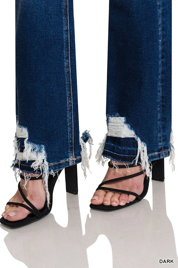Feeling Empowered Denim Distressed Boot Cut Jeans - Coeur de la Mode