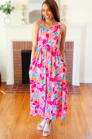 Hello Beautiful Fuchsia Abstract Floral Fit & Flare Maxi Dress - Coeur de la Mode