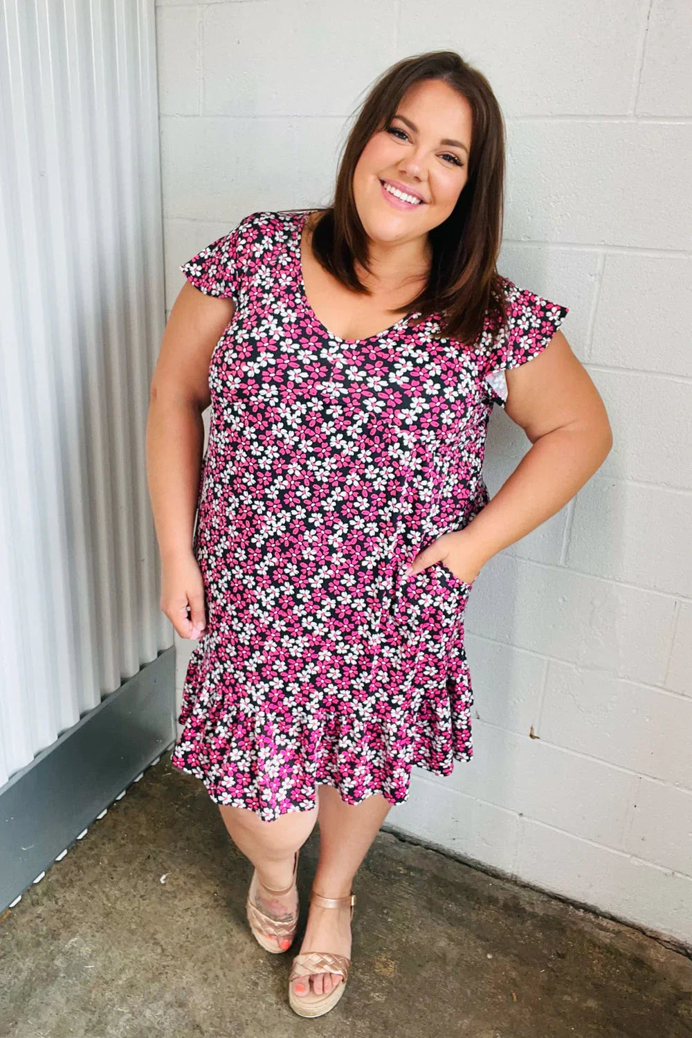 Black Multicolor Floral Babydoll Flutter Sleeve Midi Dress - Coeur de la Mode