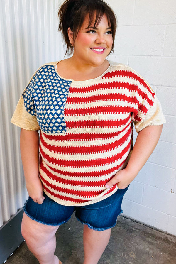 American Flag Jacquard Knit Sweater Top - Coeur de la Mode