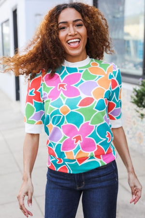 Spring Vibes Multicolor floral Rib Back Bow Tie Detail Top - Coeur de la Mode
