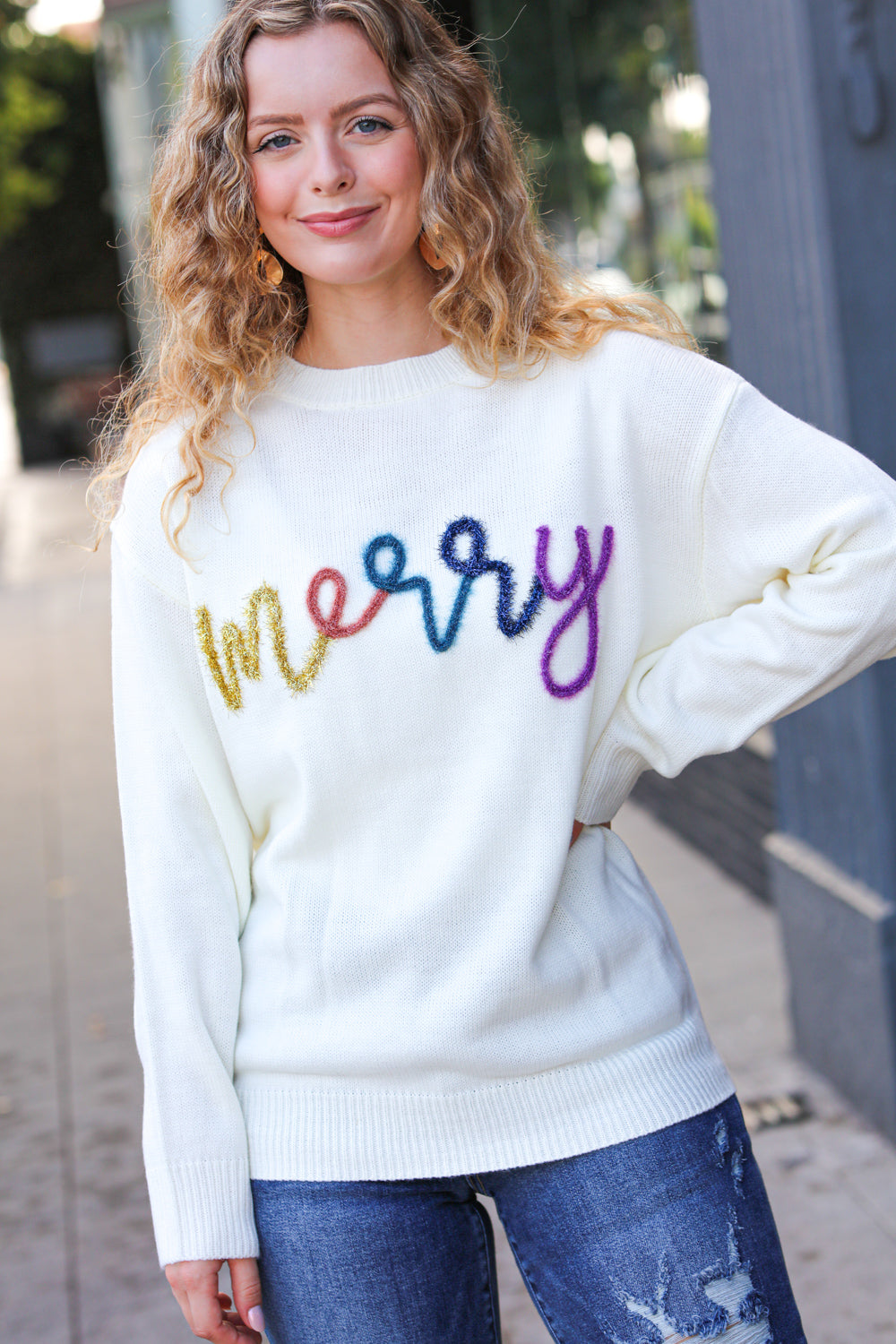 More the Merrier White Pop Up Lurex Sweater - Coeur de la Mode