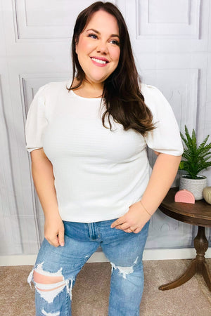 Stand Out White Crinkle Textured Woven Puff Sleeve Top - Coeur de la Mode