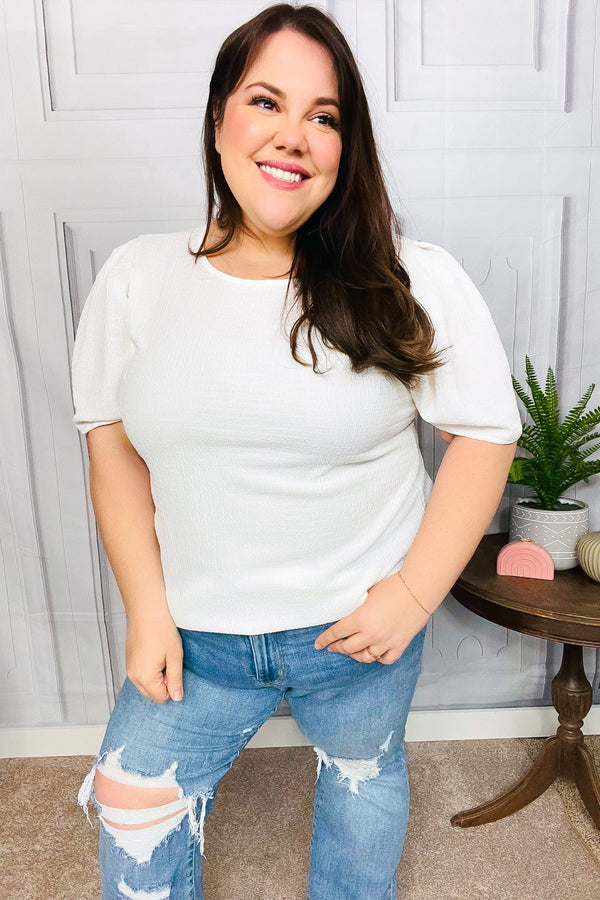 Stand Out White Crinkle Textured Woven Puff Sleeve Top - Coeur de la Mode