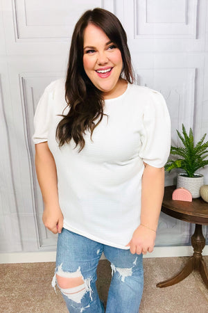 Stand Out White Crinkle Textured Woven Puff Sleeve Top - Coeur de la Mode