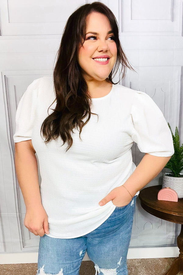 Stand Out White Crinkle Textured Woven Puff Sleeve Top - Coeur de la Mode