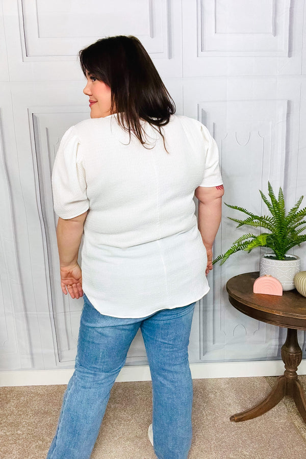 Stand Out White Crinkle Textured Woven Puff Sleeve Top - Coeur de la Mode