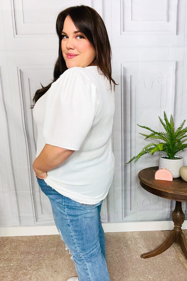 Stand Out White Crinkle Textured Woven Puff Sleeve Top - Coeur de la Mode