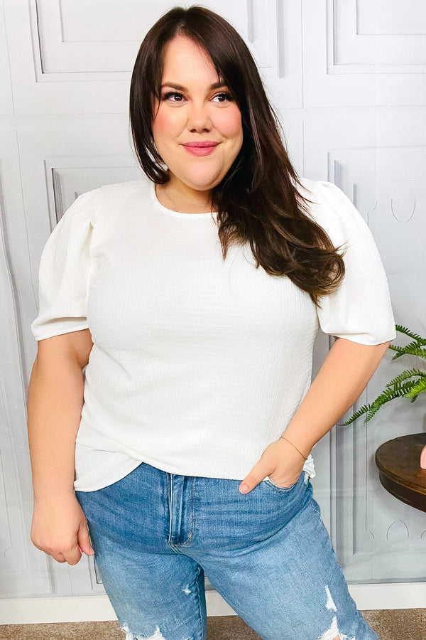 Stand Out White Crinkle Textured Woven Puff Sleeve Top - Coeur de la Mode