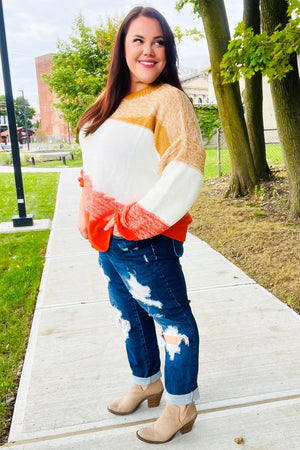 Adorable You Camel & Orange Color Block Sweater - Coeur de la Mode