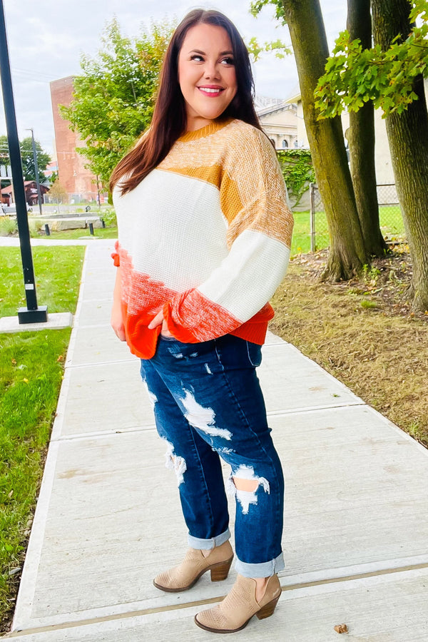 Adorable You Camel & Orange Color Block Sweater - Coeur de la Mode