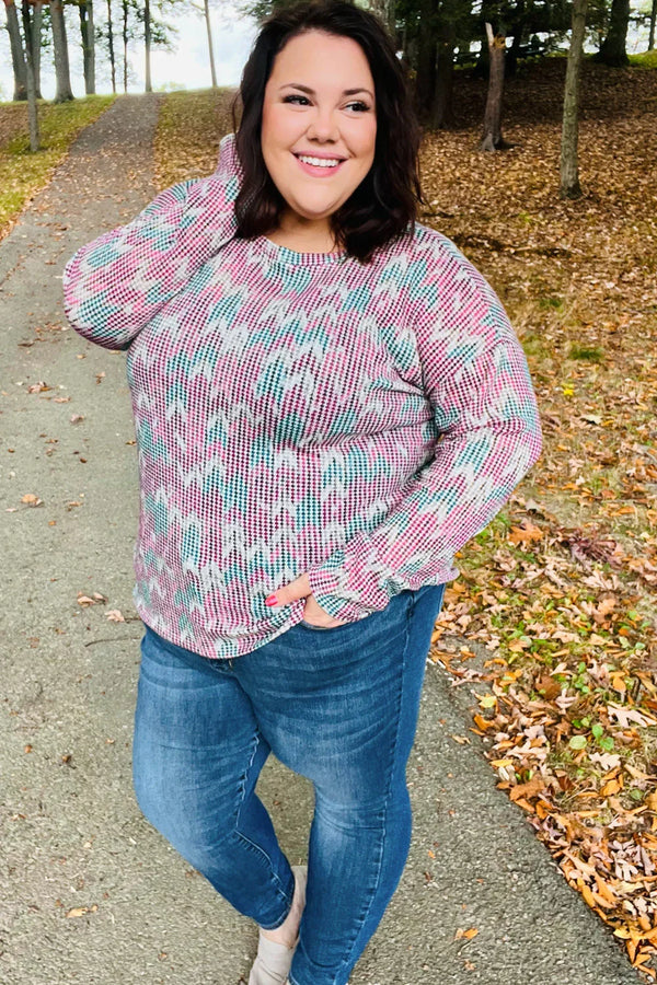 Magenta & Teal Vintage Two Tone Knit Top - Coeur de la Mode