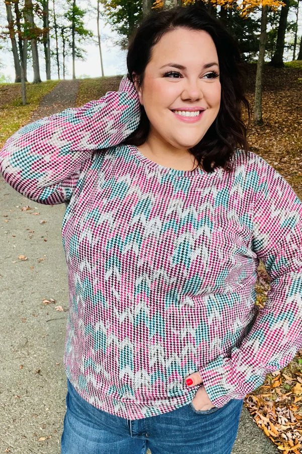 Magenta & Teal Vintage Two Tone Knit Top - Coeur de la Mode