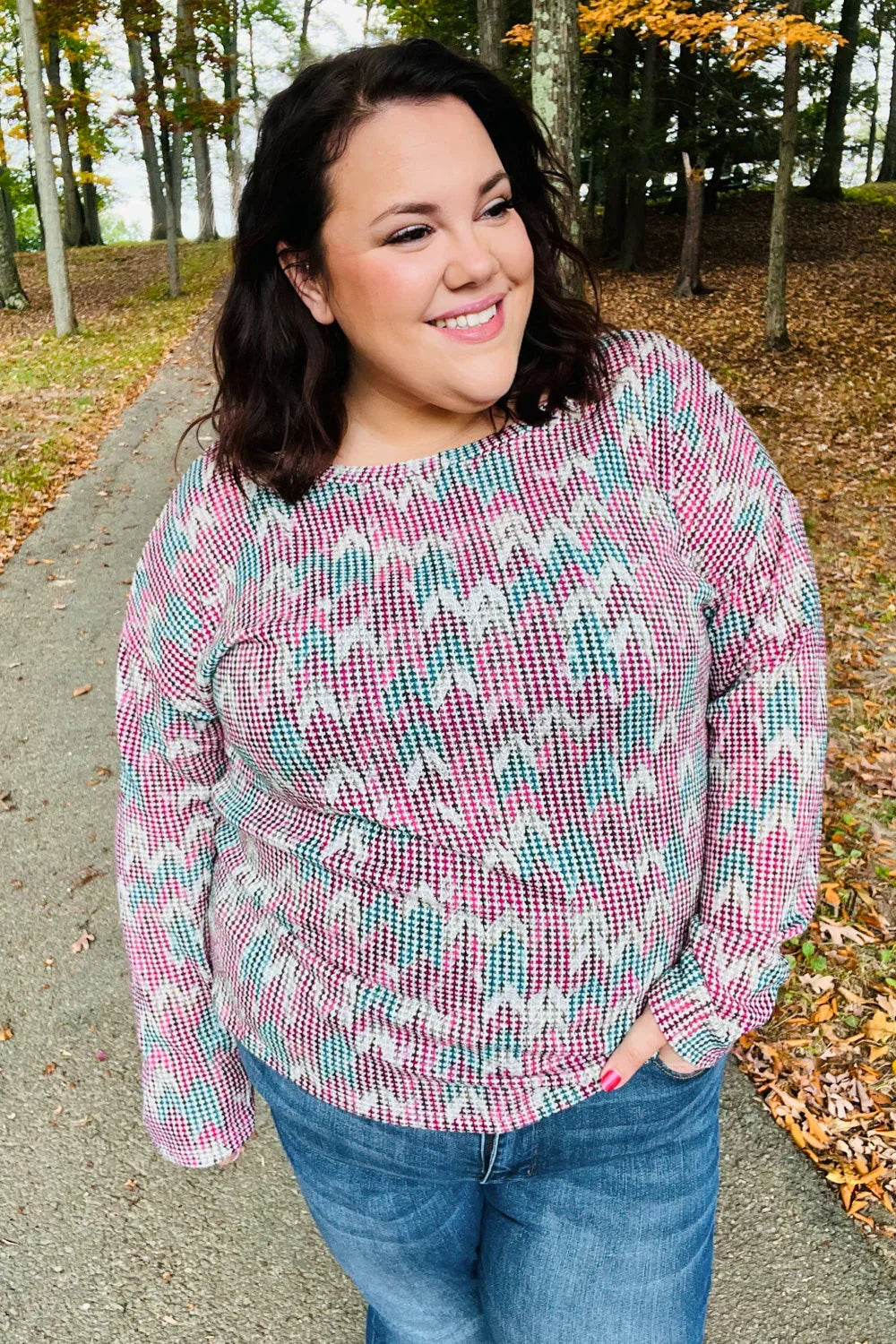 Magenta & Teal Vintage Two Tone Knit Top - Coeur de la Mode