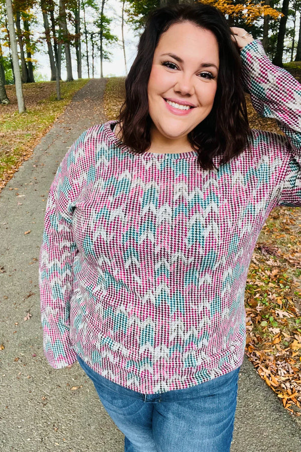 Magenta & Teal Vintage Two Tone Knit Top - Coeur de la Mode