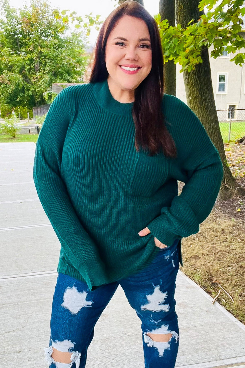 Classy Chic Hunter Green Mock Neck Chest Pocket Knit Sweater - Coeur de la Mode